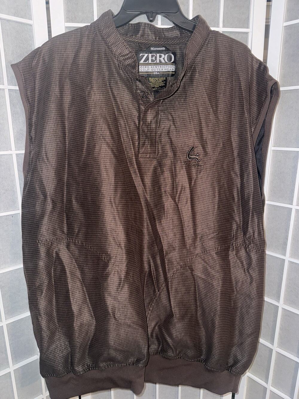 Zero Restriction Brown Micro Suede Golf Vest Size XXL HOUNDSTOOTH BROWN
